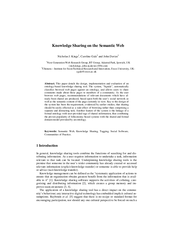 (PDF) Knowledge Sharing on the Semantic Web