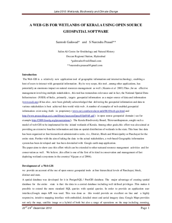 (PDF) A Web Gis for Wetlands of Kerala Using Open Source Geospatial ...