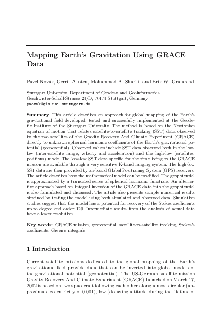 (PDF) Mapping Earth's gravitation using GRACE data