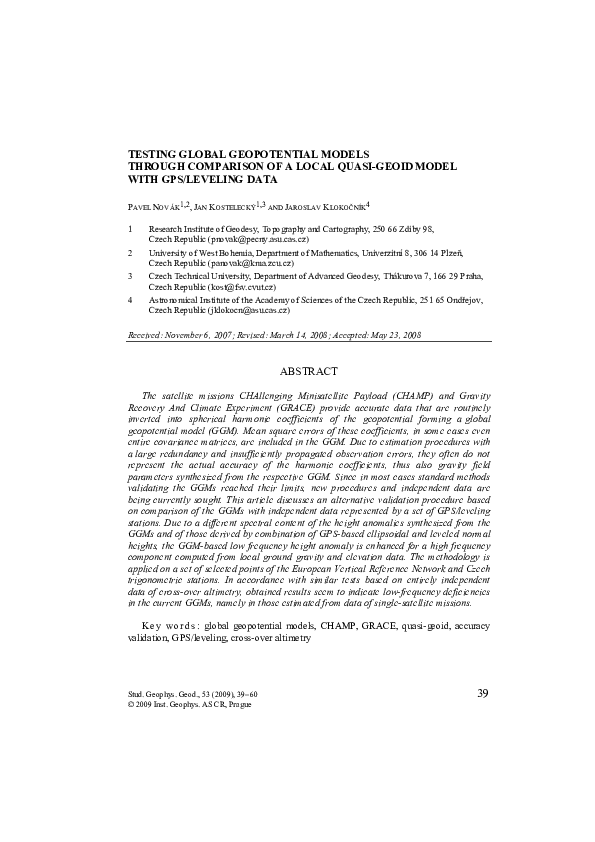 (PDF) Testing global geopotential models through comparison of a local ...