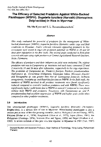 (PDF) The Efficacy of Selected Predators Against White-Backed ...