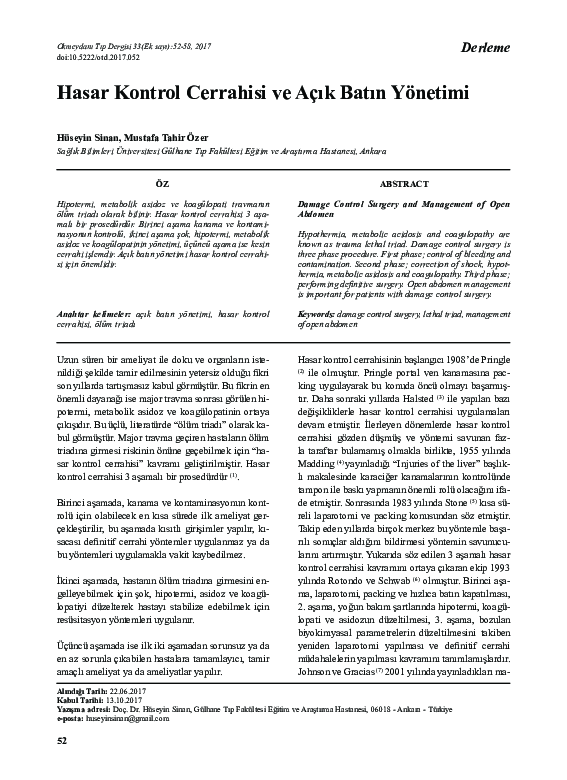(PDF) Damage Control Surgery and Management of Open Abdomen
