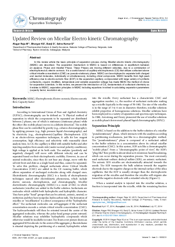 (PDF) Updated Review on Micellar Electro kinetic Chromatography