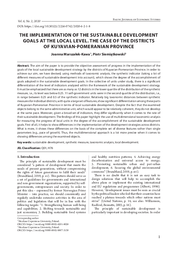 (PDF) The Implementation of the Sustainable Development Goals at the ...