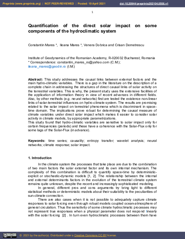 (PDF) Quantification of the Direct Solar Impact on Some Components of ...