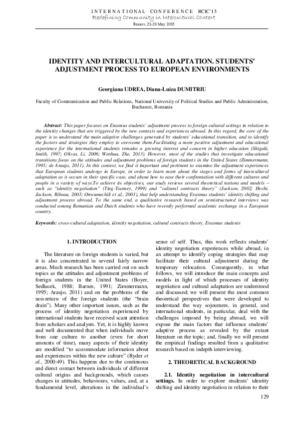 (PDF) Identity and Intercultural Adaptation . Students ’ Adjustment ...