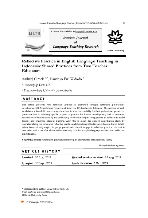 (PDF) Reflective Practice in English Language Teaching in Indonesia ...