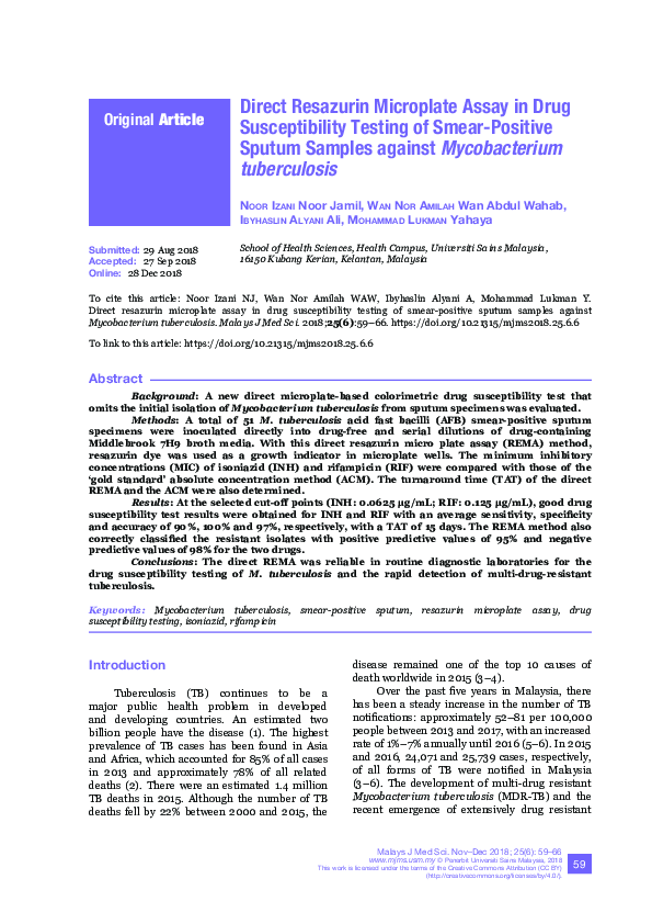 (PDF) Direct Resazurin Microplate Assay in Drug Susceptibility Testing