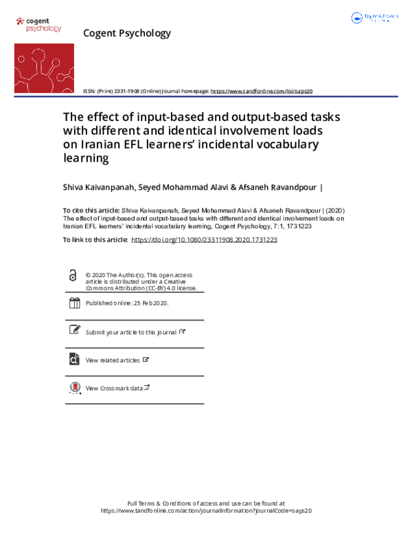 (PDF) The effect of input-based and output-based tasks with different ...