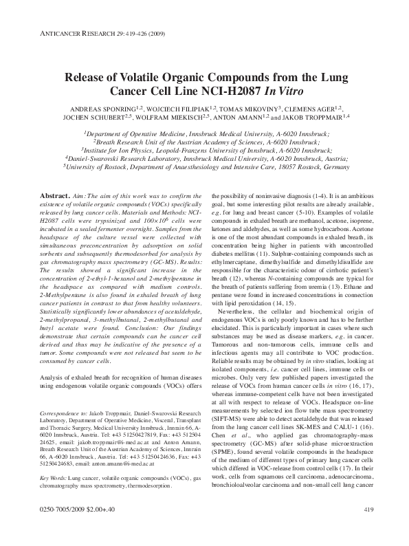 (PDF) Release of volatile organic compounds from the lung cancer cell ...