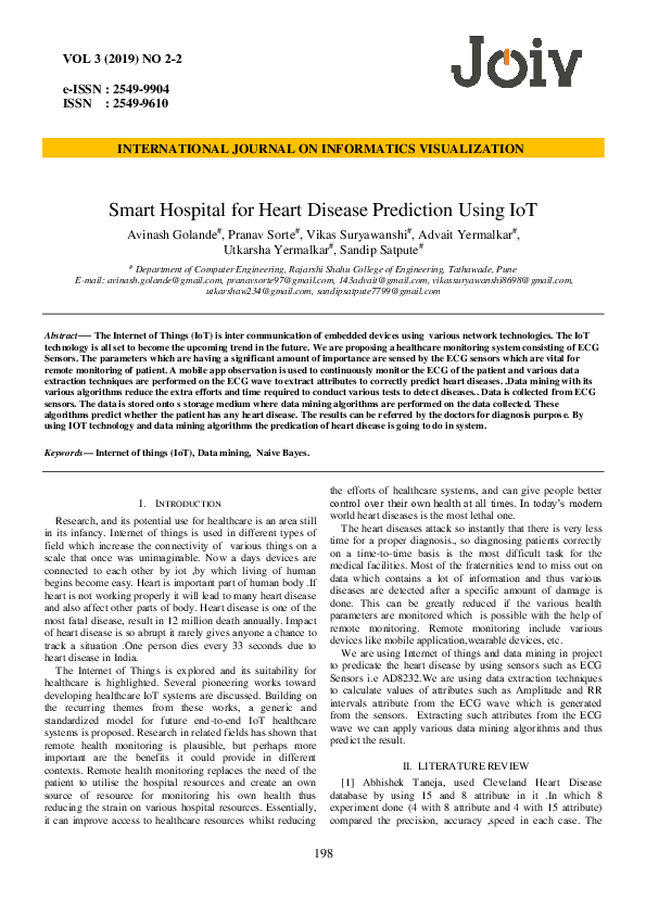(PDF) Smart Hospital for Heart Disease Prediction using IoT