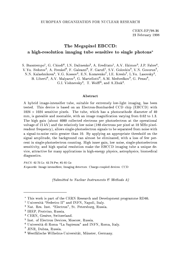 (PDF) The Megapixel EBCCD: A high-resolution imaging tube sensitive to ...