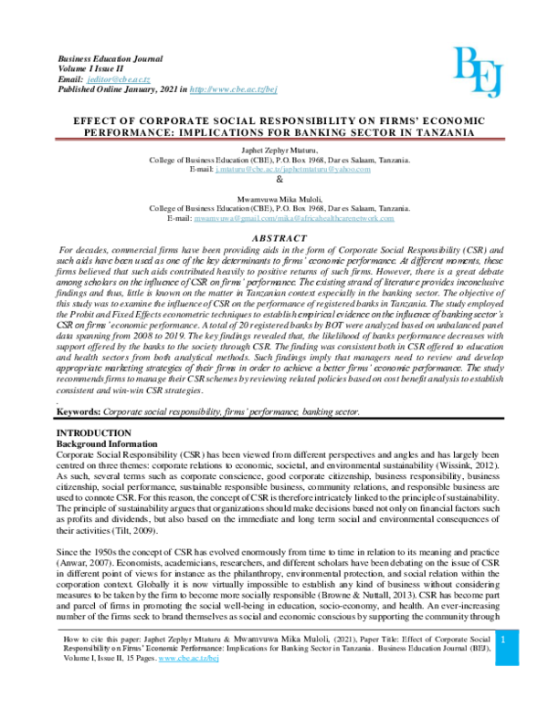 (PDF) Effect of Corporate Social Responsibility on the Firm’s Financial ...