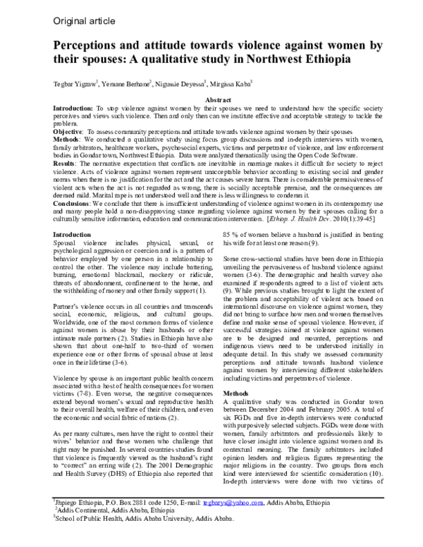 (PDF) Perceptions and attitude towards violence against women by their ...