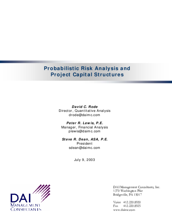 (PDF) Probabilistic risk analysis and project capital structures