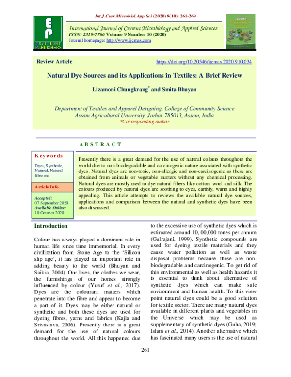 (PDF) Natural Dye Sources and its Applications in Textiles: A Brief Review
