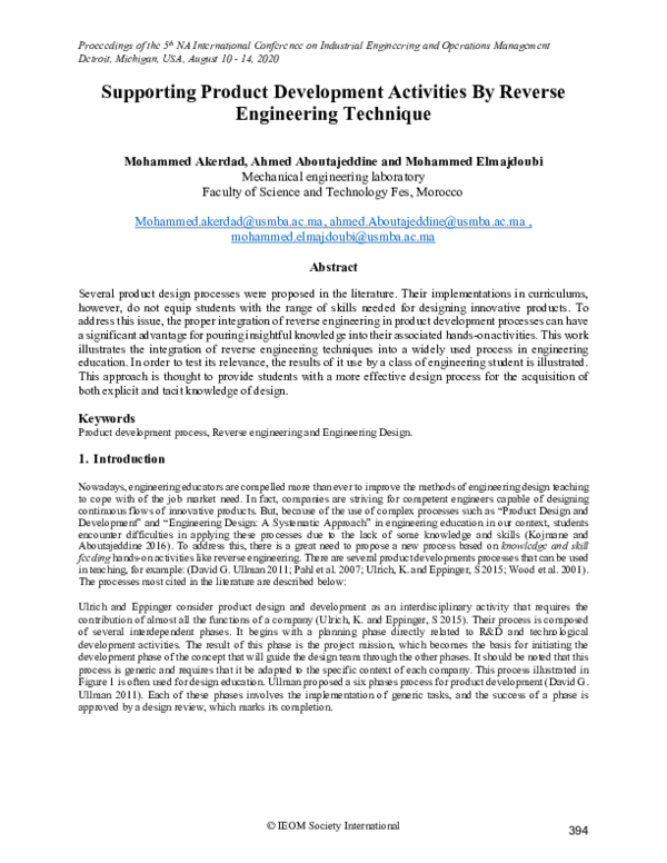 (PDF) Supporting Product Development Activities By Reverse Engineering ...