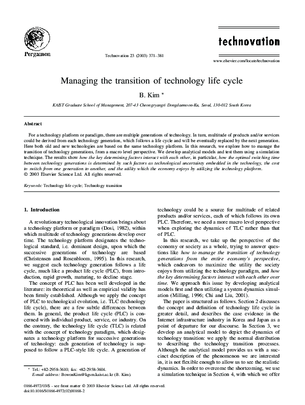 (PDF) Managing the transition of technology life cycle