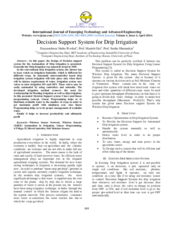 (PDF) Decision Support System for Drip Irrigation