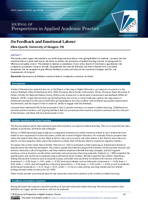(PDF) On Feedback and Emotional Labour