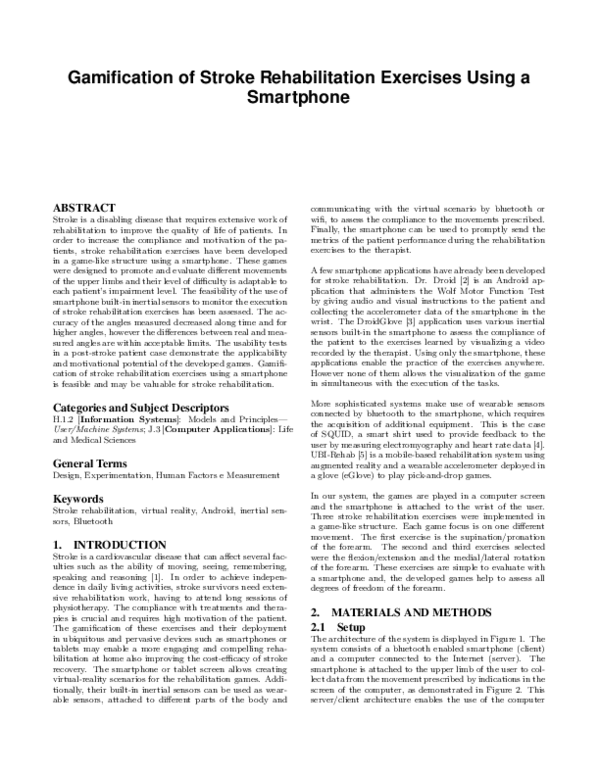 (PDF) Gamiﬁcation of Stroke Rehabilitation Exercises Using a Smartphone