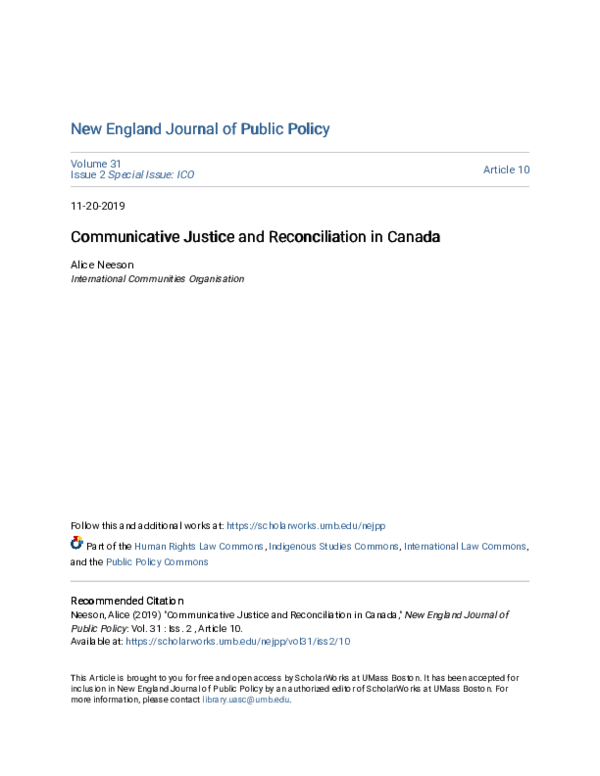 (PDF) Communicative Justice and Reconciliation in Canada