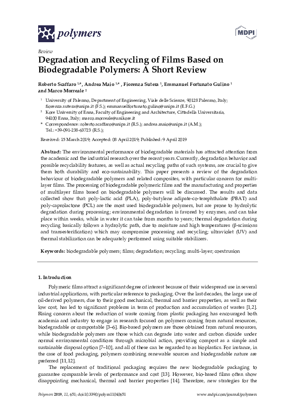 (PDF) Degradation and Recycling of Films Based on Biodegradable ...
