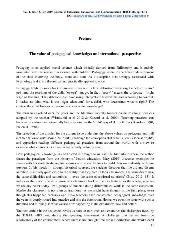 (PDF) Preface: The value of pedagogical knowledge: an international ...