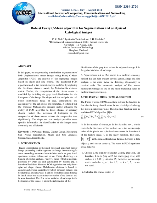 (PDF) Robust Fuzzy C-Mean algorithm for Segmentation and analysis of ...