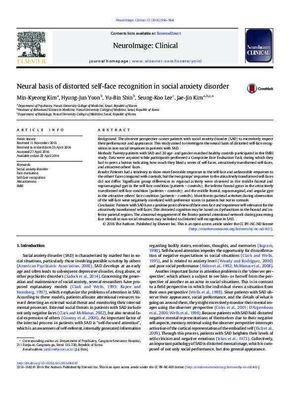 (PDF) Neural basis of distorted self-face recognition in social anxiety ...