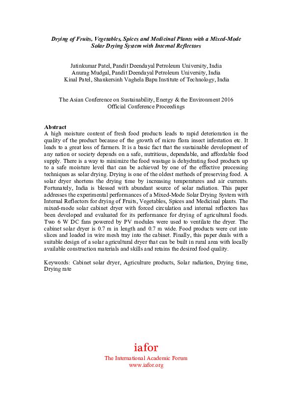 (PDF) Drying of Fruits, Vegetables, Spices and Medicinal Plants with a ...