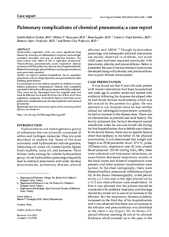 (PDF) Pulmonary complications of chemical pneumonía: a case report