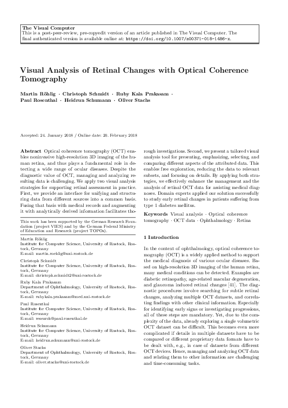 (PDF) Visual analysis of retinal changes with optical coherence tomography