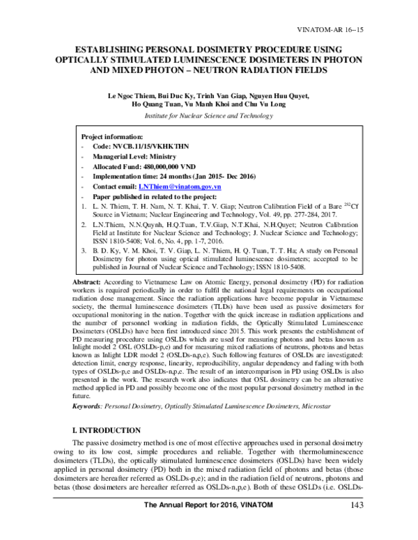 (PDF) Establishing Personal Dosimetry Procedure Using Optically ...