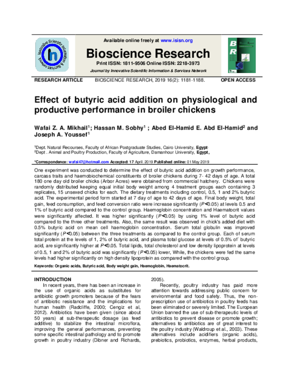 (PDF) Effect of butyric acid addition on physiological and productive ...