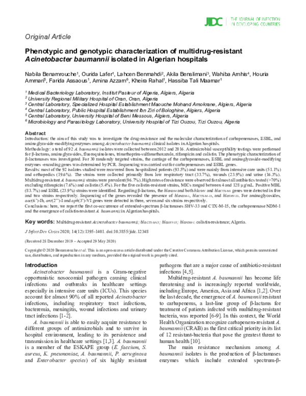 (PDF) Phenotypic and genotypic characterization of multidrug-resistant ...