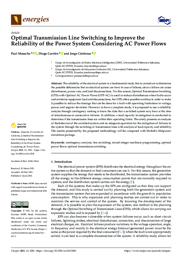 (PDF) Optimal Transmission Line Switching to Improve the Reliability of ...