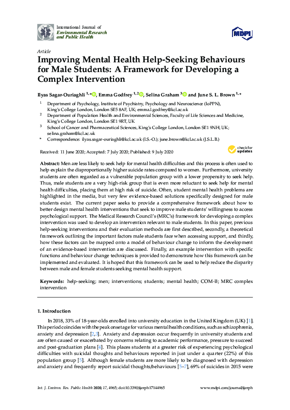 (PDF) Improving Mental Health Help-Seeking Behaviours for Male Students ...