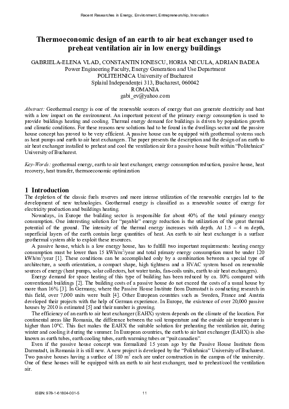 (PDF) Thermoeconomic design of an earth to air heat exchanger used to ...