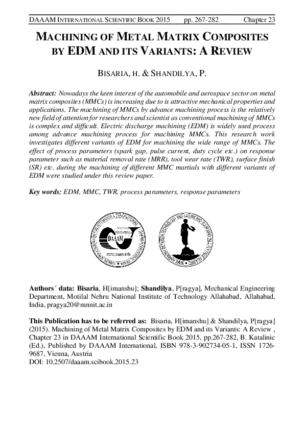 (PDF) Machining of Metal Matrix Composites by EDM and its Variants: A ...