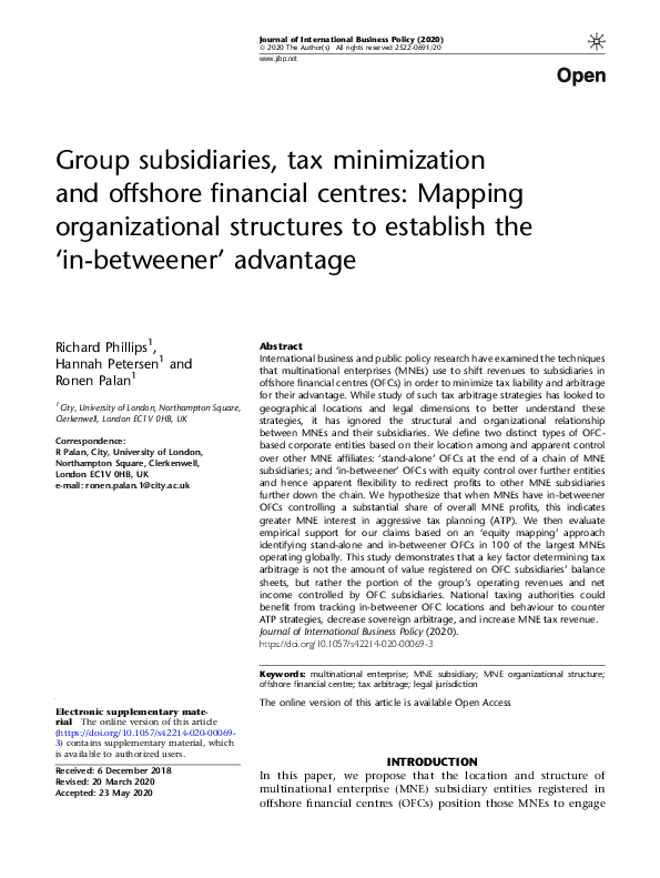 (PDF) Group subsidiaries, tax minimization and offshore financial ...