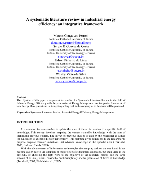 (PDF) A systematic literature review in industrial energy efficiency ...