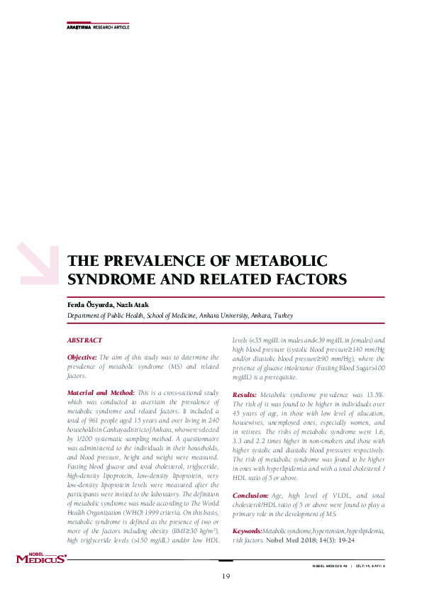 (PDF) The Prevalence of Metabolic Syndrome and Related Factors