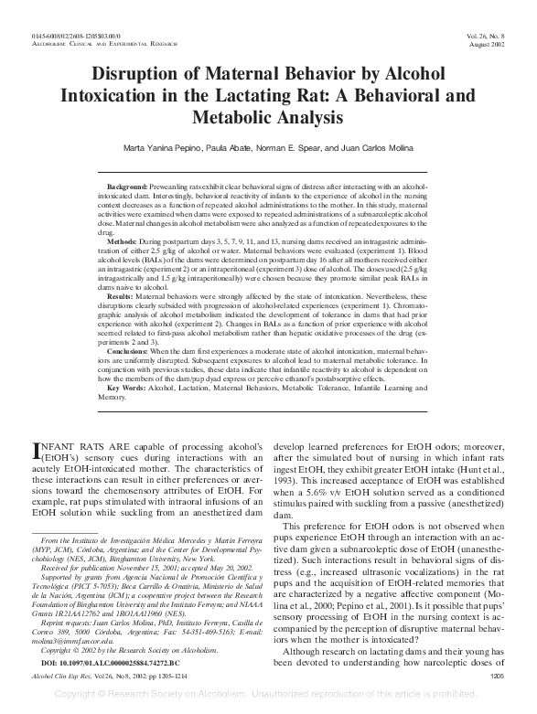 (PDF) Disruption of Maternal Behavior by Alcohol Intoxication in the ...