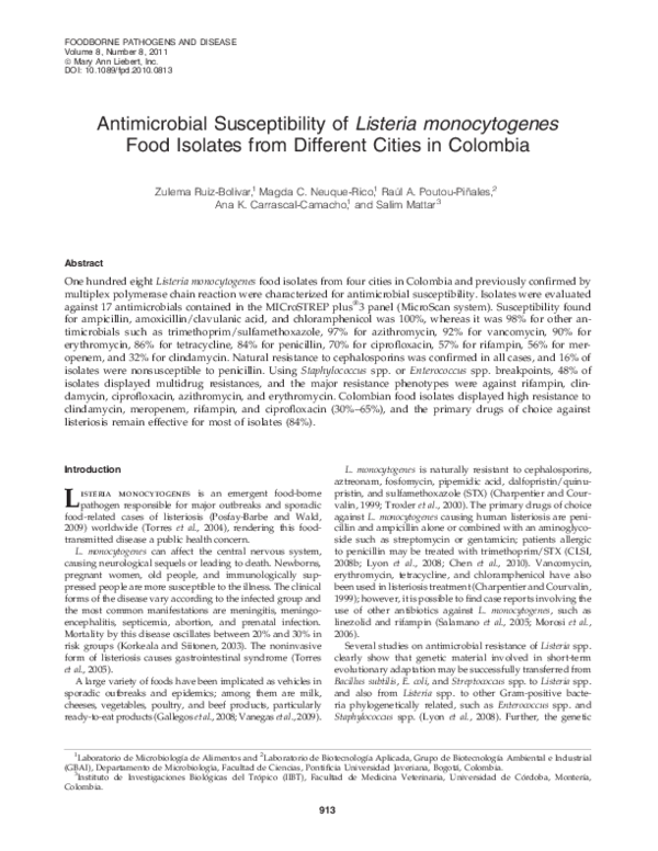 (PDF) Antimicrobial susceptibility of Listeria monocytogenes isolated ...