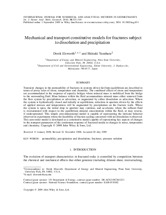 (PDF) Mechanical and transport constitutive models for fractures ...