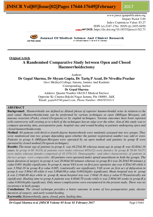 (PDF) A Randomised Comparative Study between Open and Closed ...