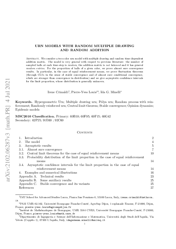(PDF) Urn models with random multiple drawing and random addition