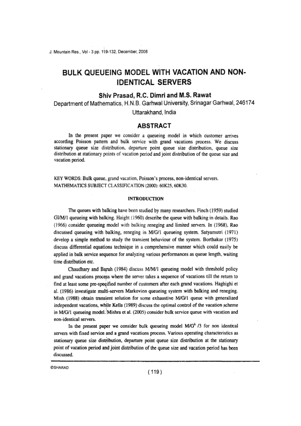 (PDF) Bulk Queueing Model with Vacation and Non Identical Servers