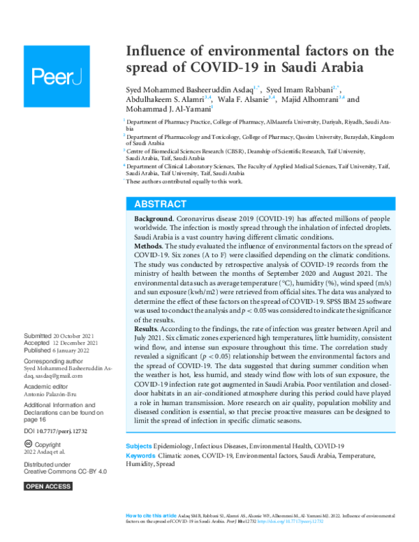 (PDF) Influence of environmental factors on the spread of COVID-19 in ...